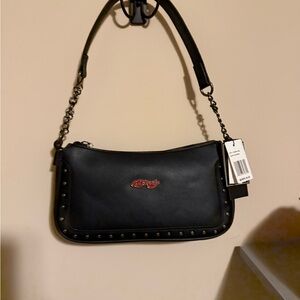 Ed Hardy Black Shoulder Bag with Stud Accents